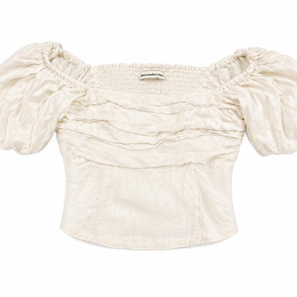 Abercrombie & Fitch off shoulder linen ruffle summer crop top women small S